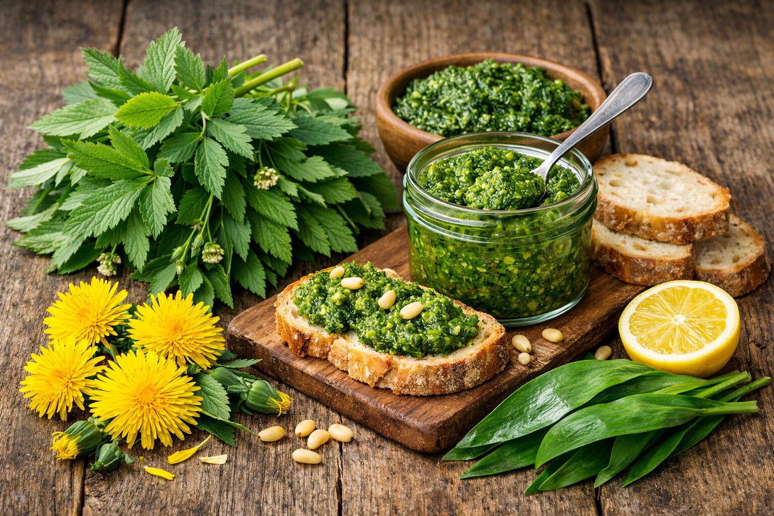 Naadi, võilille ja karulaugu pesto retsept Naadi, võilille ja karulaugu pesto retsept